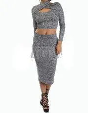 Marled Cropped Top and Midi Skirt Set