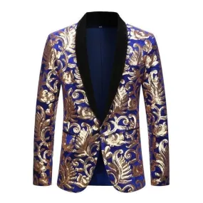 Men Blazer - Floral Sequin Party Blazer