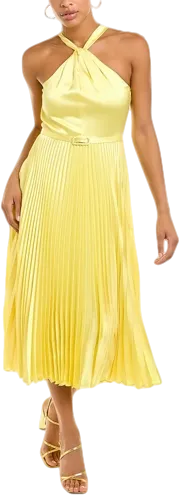 monique lhuillier Yellow Pleated Satin Cocktail Dress BNWT UK 6