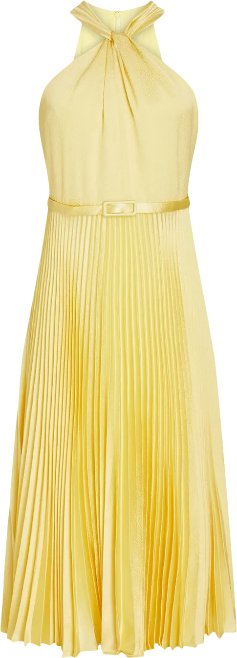 monique lhuillier Yellow Pleated Satin Cocktail Dress BNWT UK 6