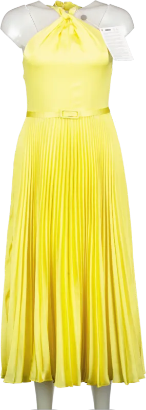 monique lhuillier Yellow Pleated Satin Cocktail Dress BNWT UK 6