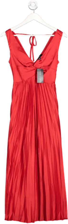 New Look Red Twist Front Pleated Skirt Midi Dress UK 6