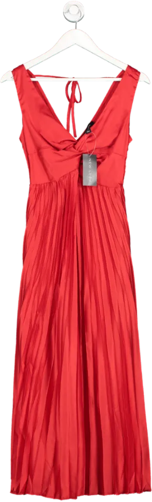 New Look Red Twist Front Pleated Skirt Midi Dress UK 6