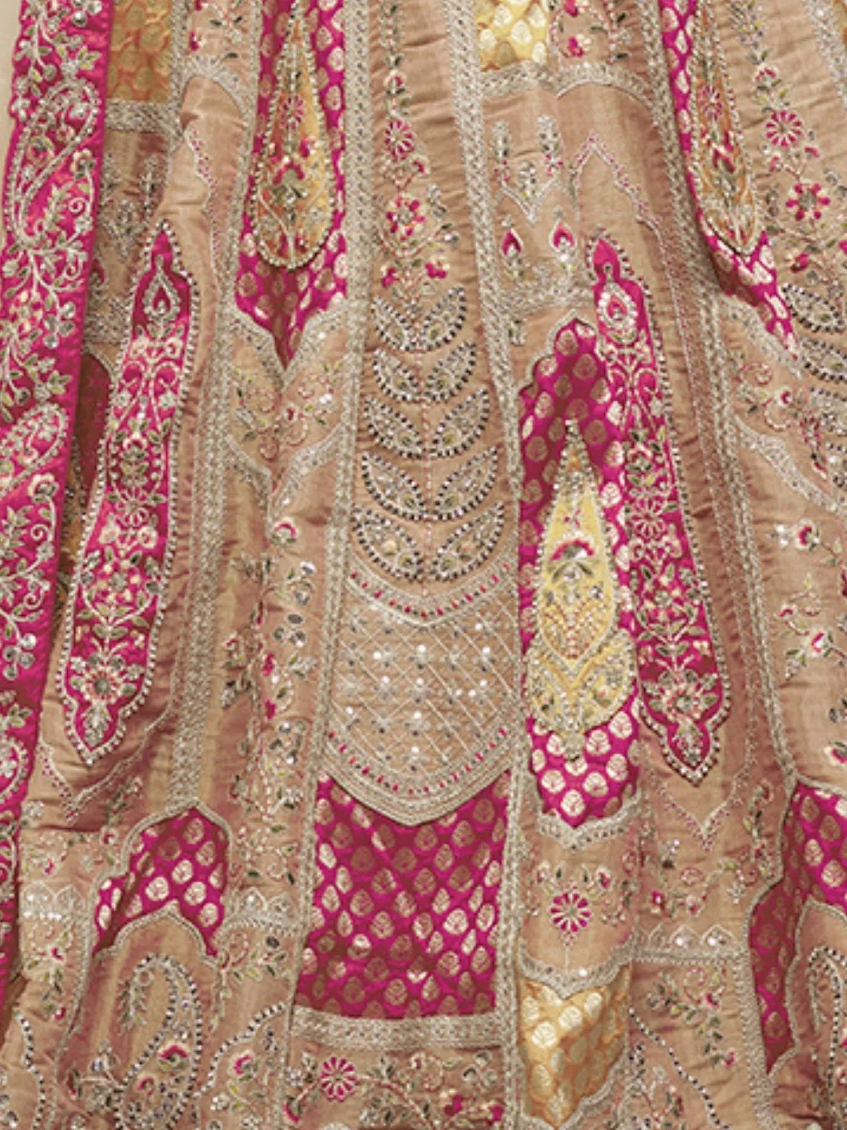 Odette Beige Silk Blend Embellished Semi Stitched Lehenga With Unstitched Blouse For Women