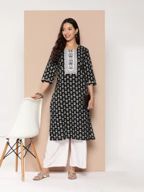 Odette Black Muslin Stitched Kurta for Women