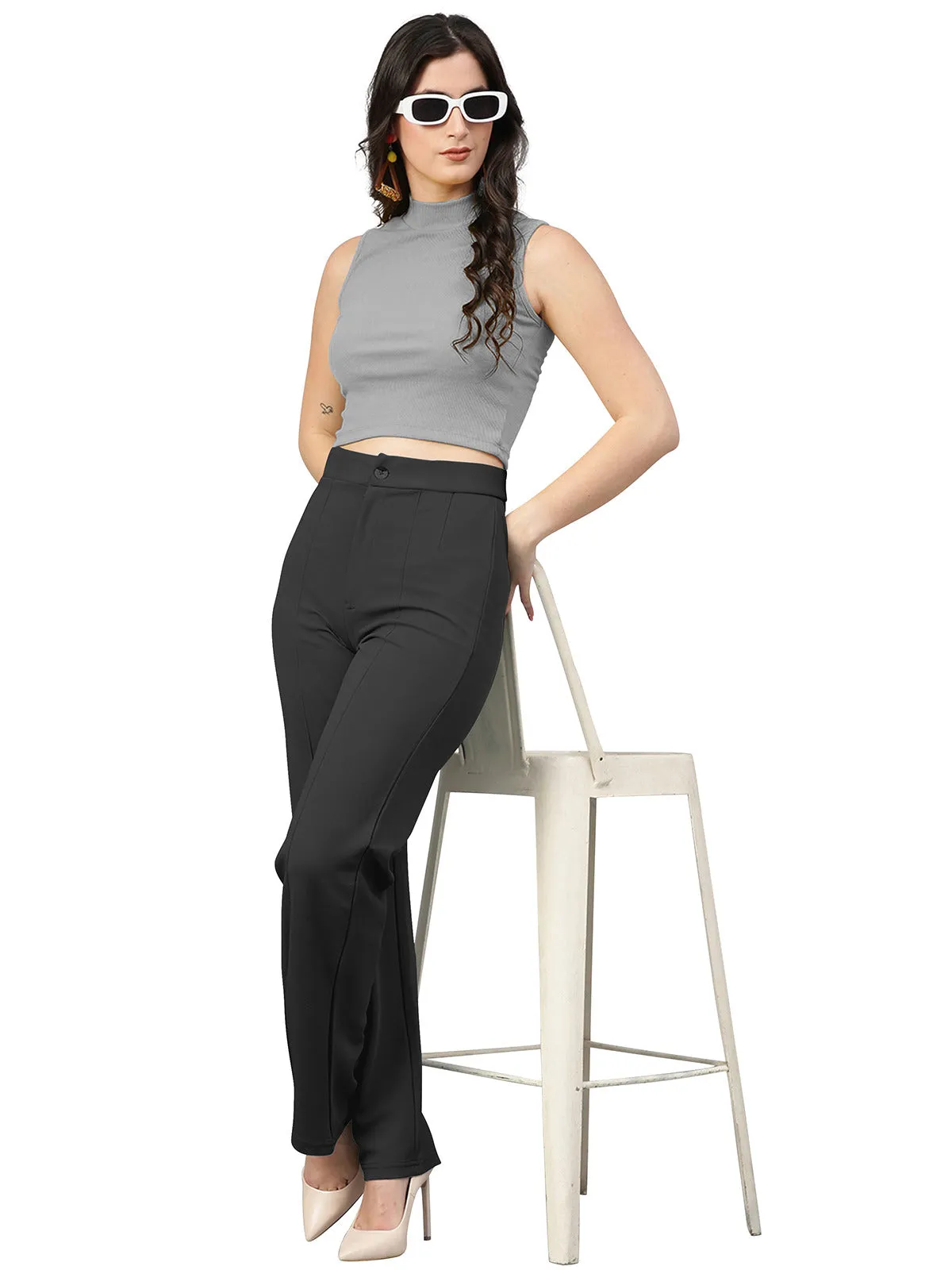 Odette Black Polyester Trouser For Women