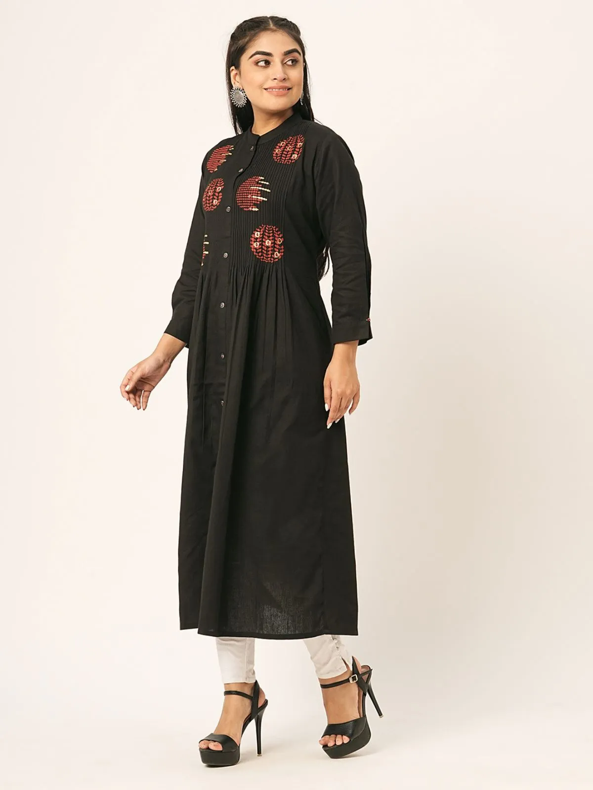 Odette Black Printed Cotton Stitched Kurta for Women