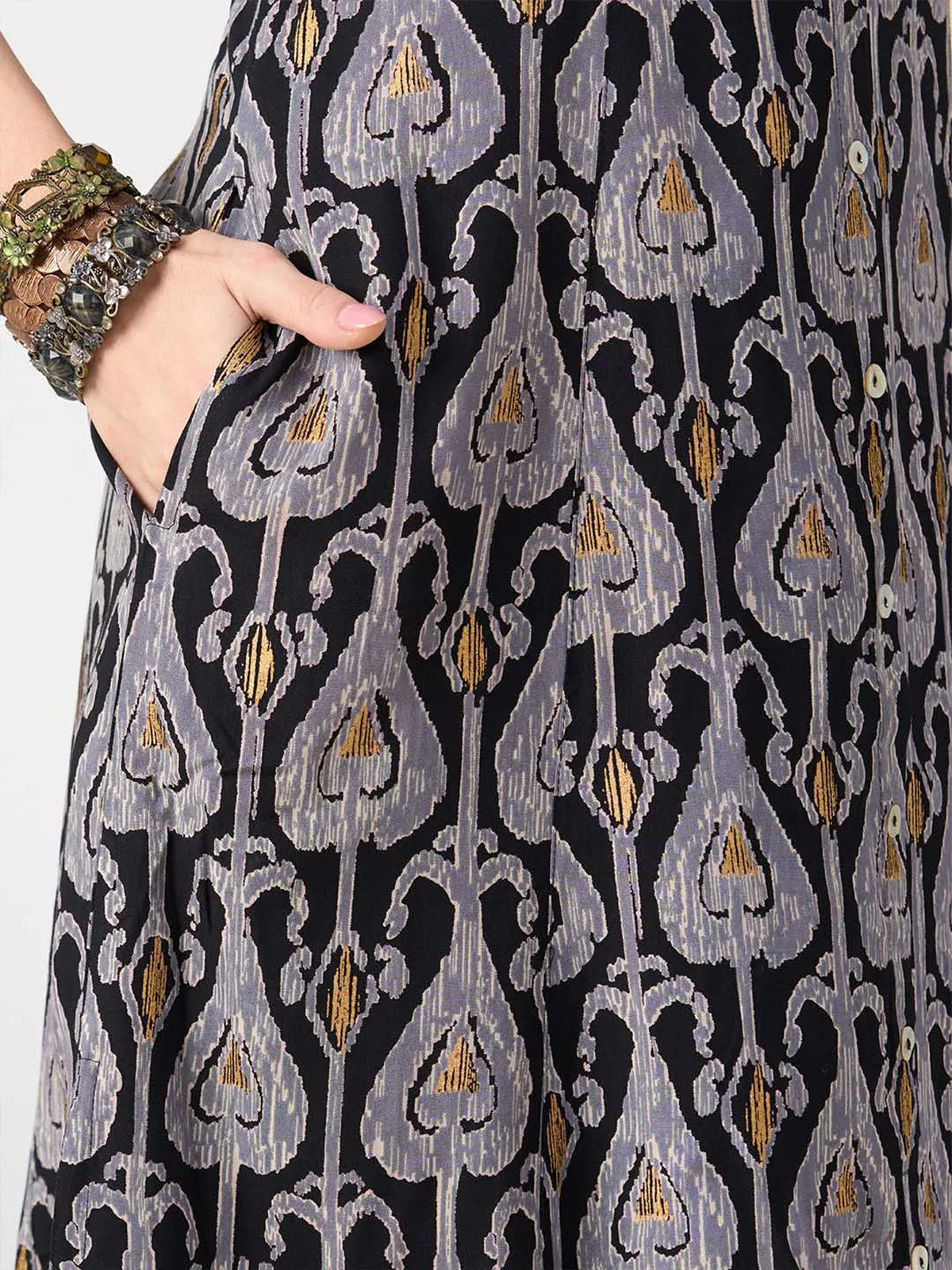 Odette Black Rayon Printed Stitched Kurta for Women