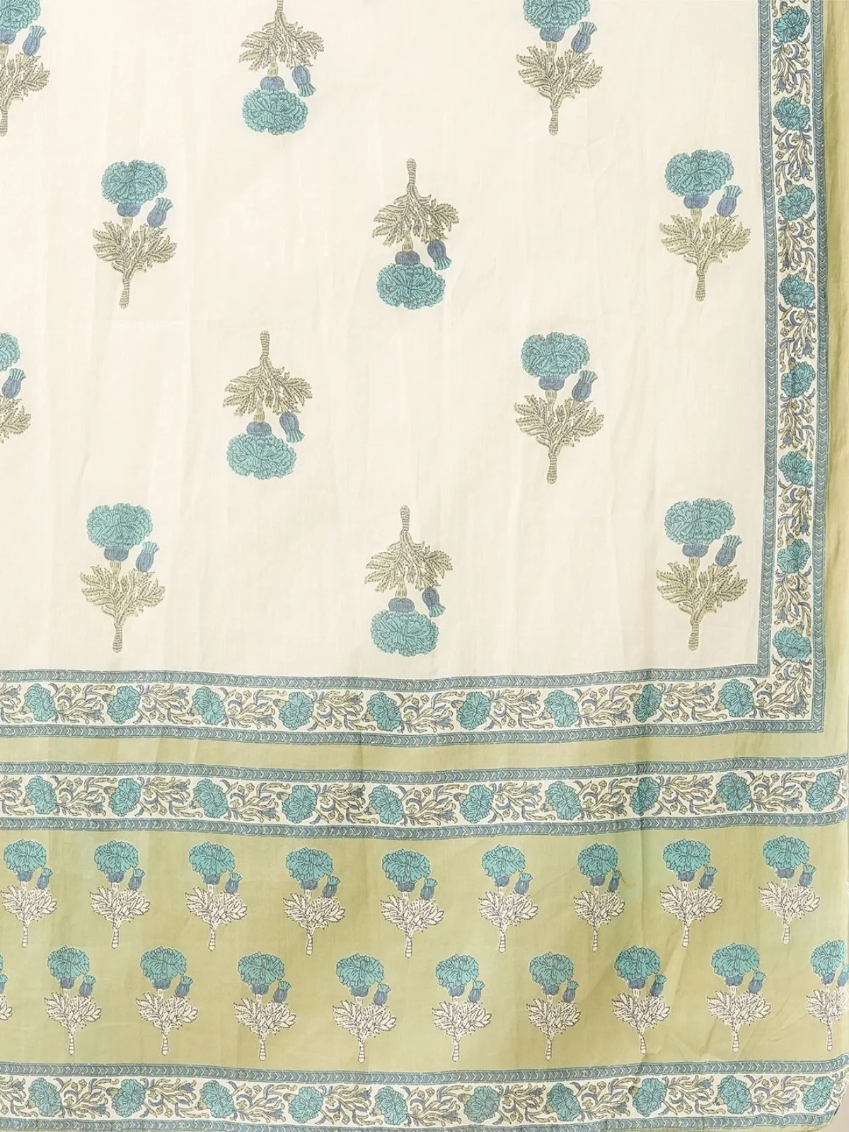 Odette Blue And Green Printed Cotton Stitched Kurta Set For Women