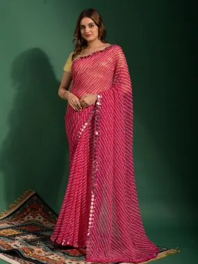 Odette Women Pink Chiffon Designer Saree With Unstitched Blouse