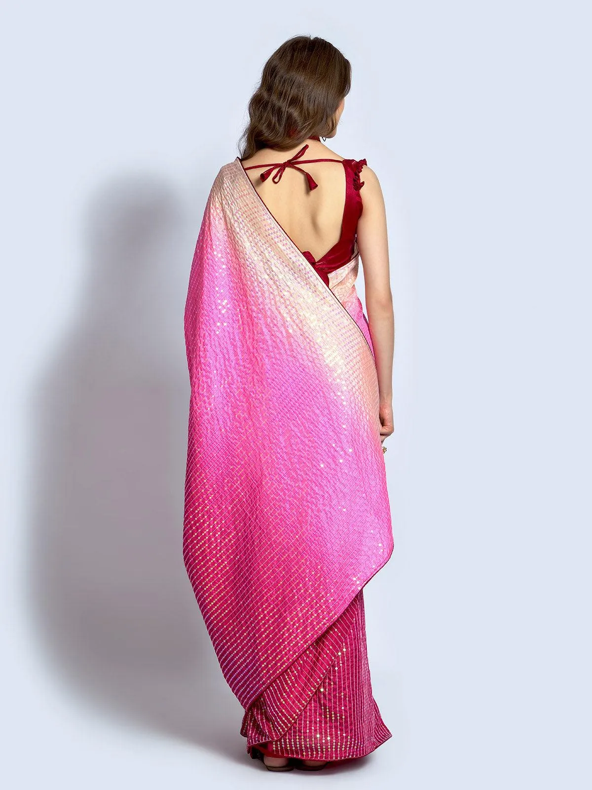 Odette Women Pink Silk Blend Designer Embroidery Saree With Unstitched Blouse