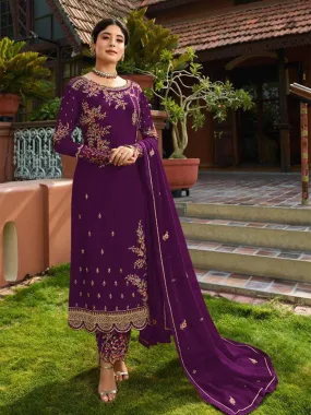 Odette Women Purple Color Georgette Straight Semi Stitched Salwar Kameez