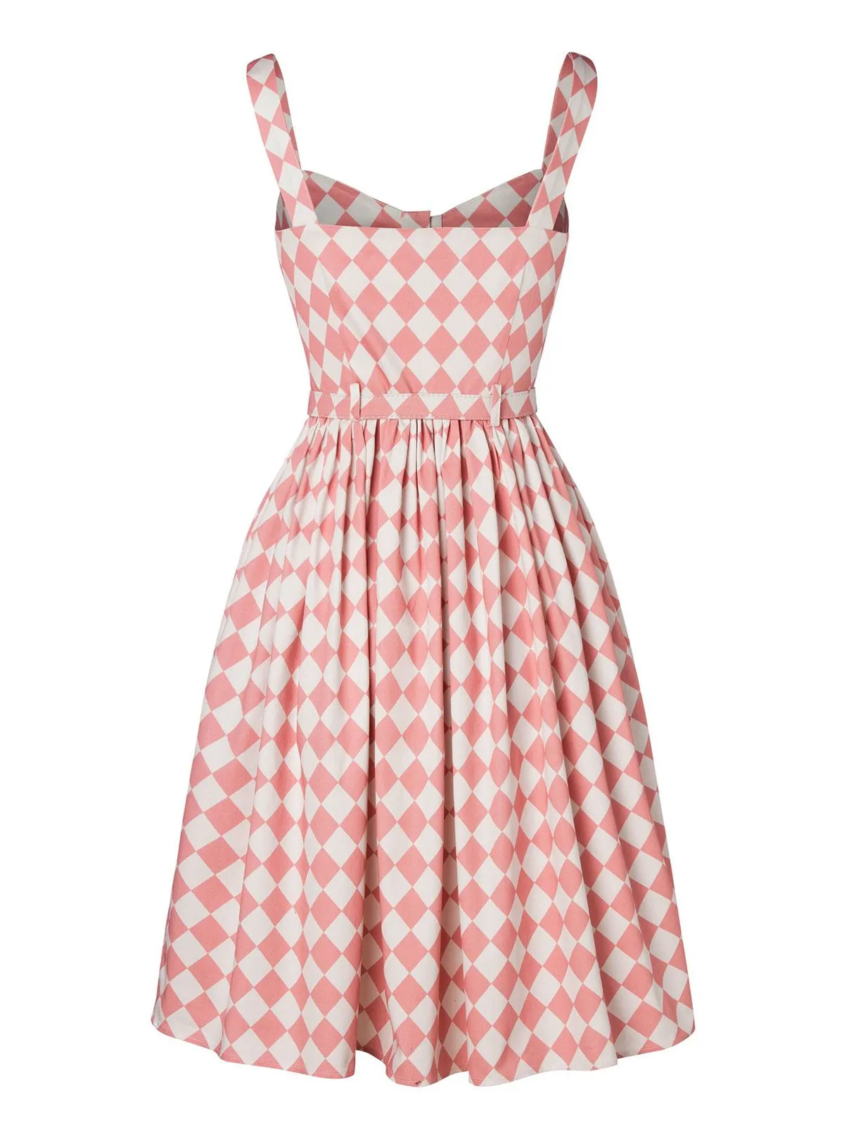 Pink 1950s Diamond Grid Swing Dress