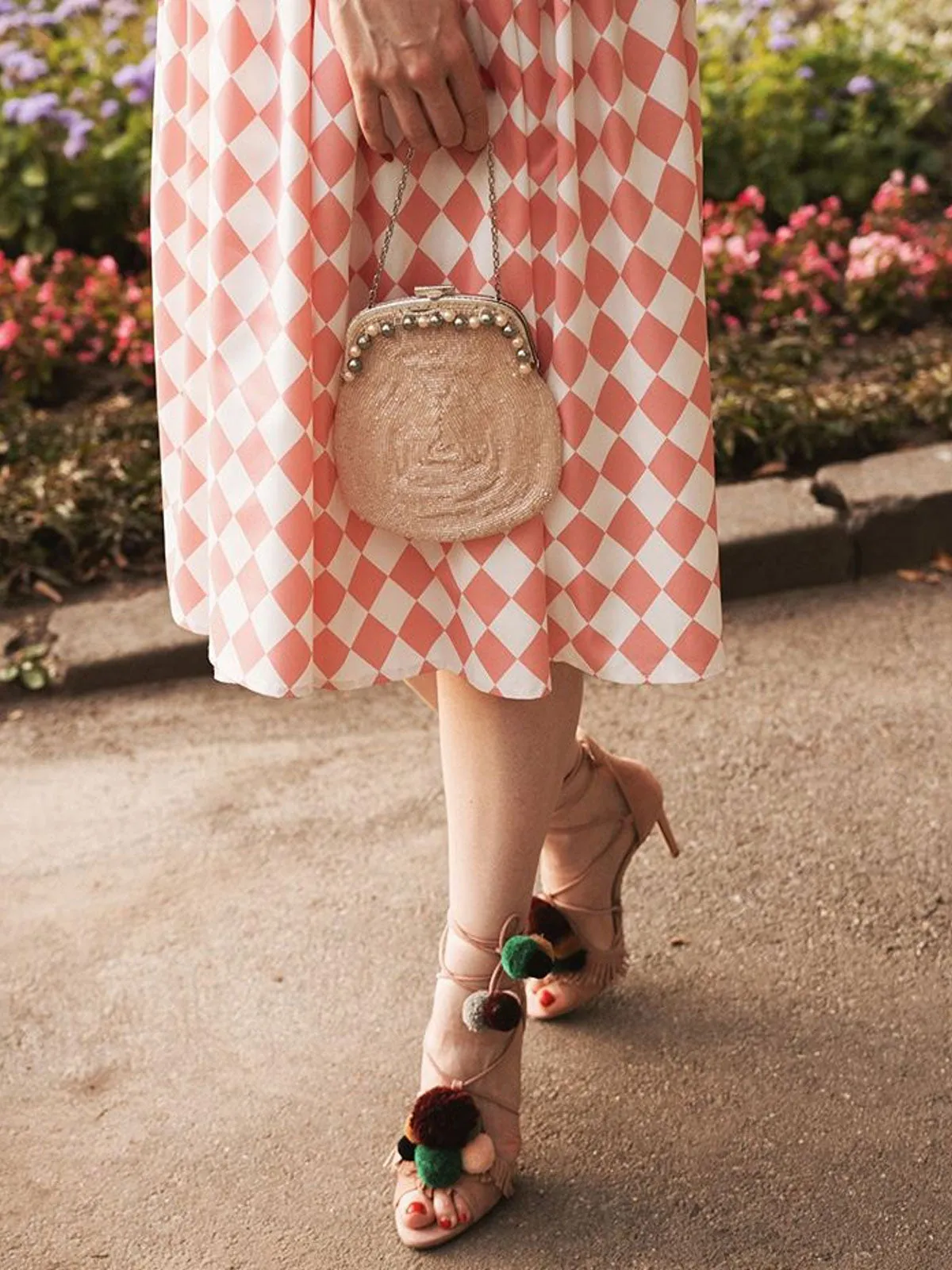 Pink 1950s Diamond Grid Swing Dress