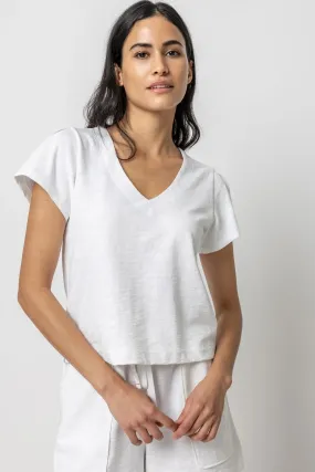 Pleated Cap Sleeve V-Neck