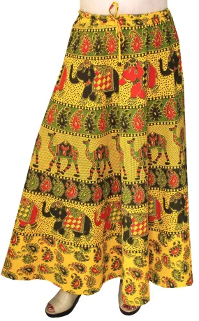 Printed Cotton Womens Long Skirt Indian Clothing (Yellow)