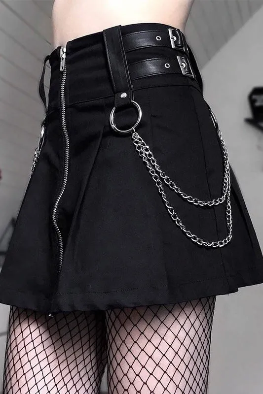 PUNK DARK METAL CHAIN PLEATED SKIRT BY61034