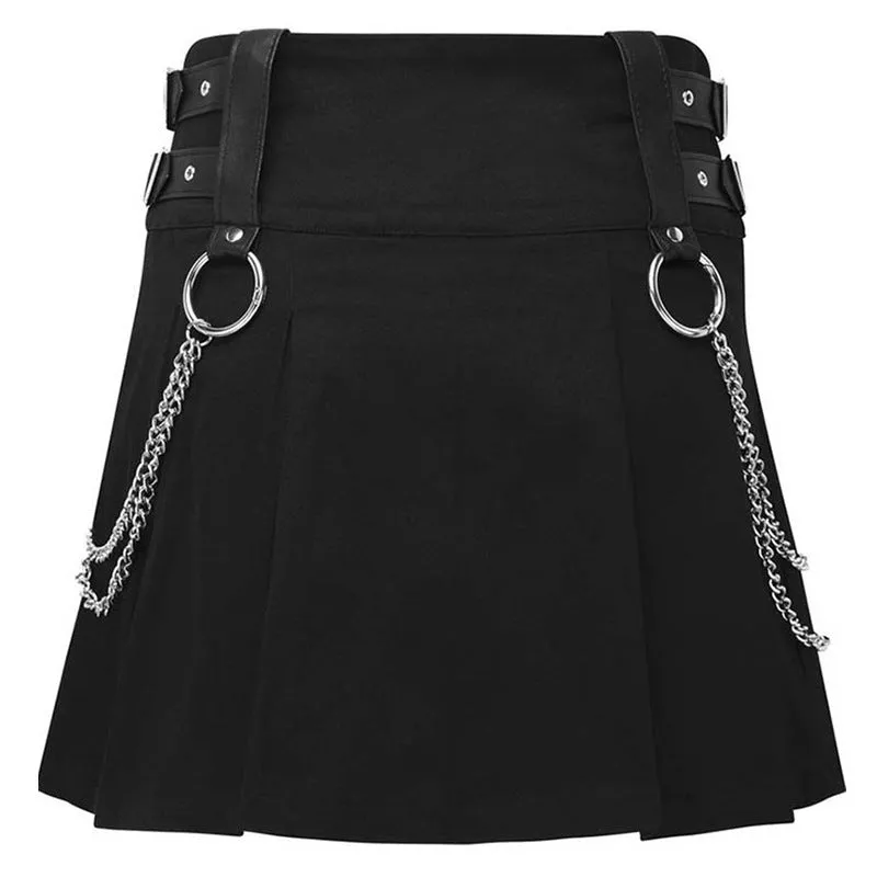 PUNK DARK METAL CHAIN PLEATED SKIRT BY61034