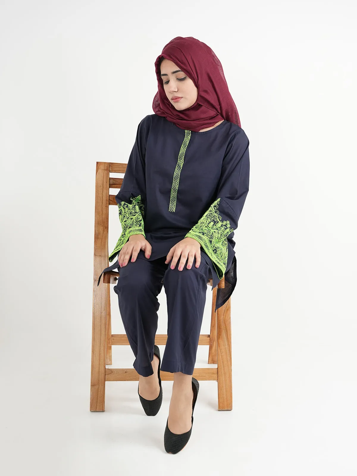 "DAMARIS" Casual Embroidery Cambric Suit