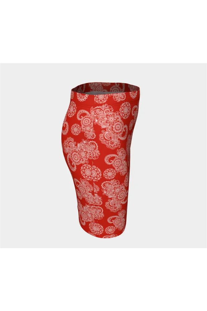 Red Paisley Fitted Skirt