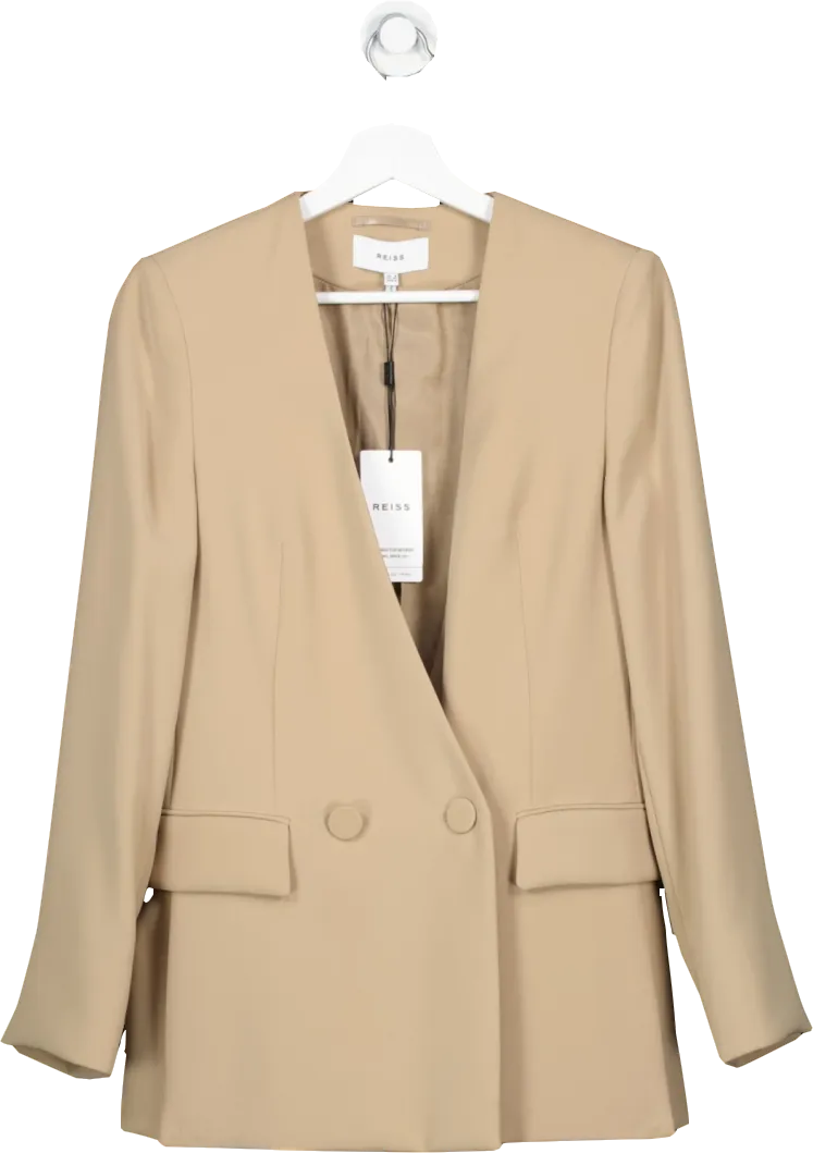 REISS Beige Margeaux Collarless Blazer UK 8