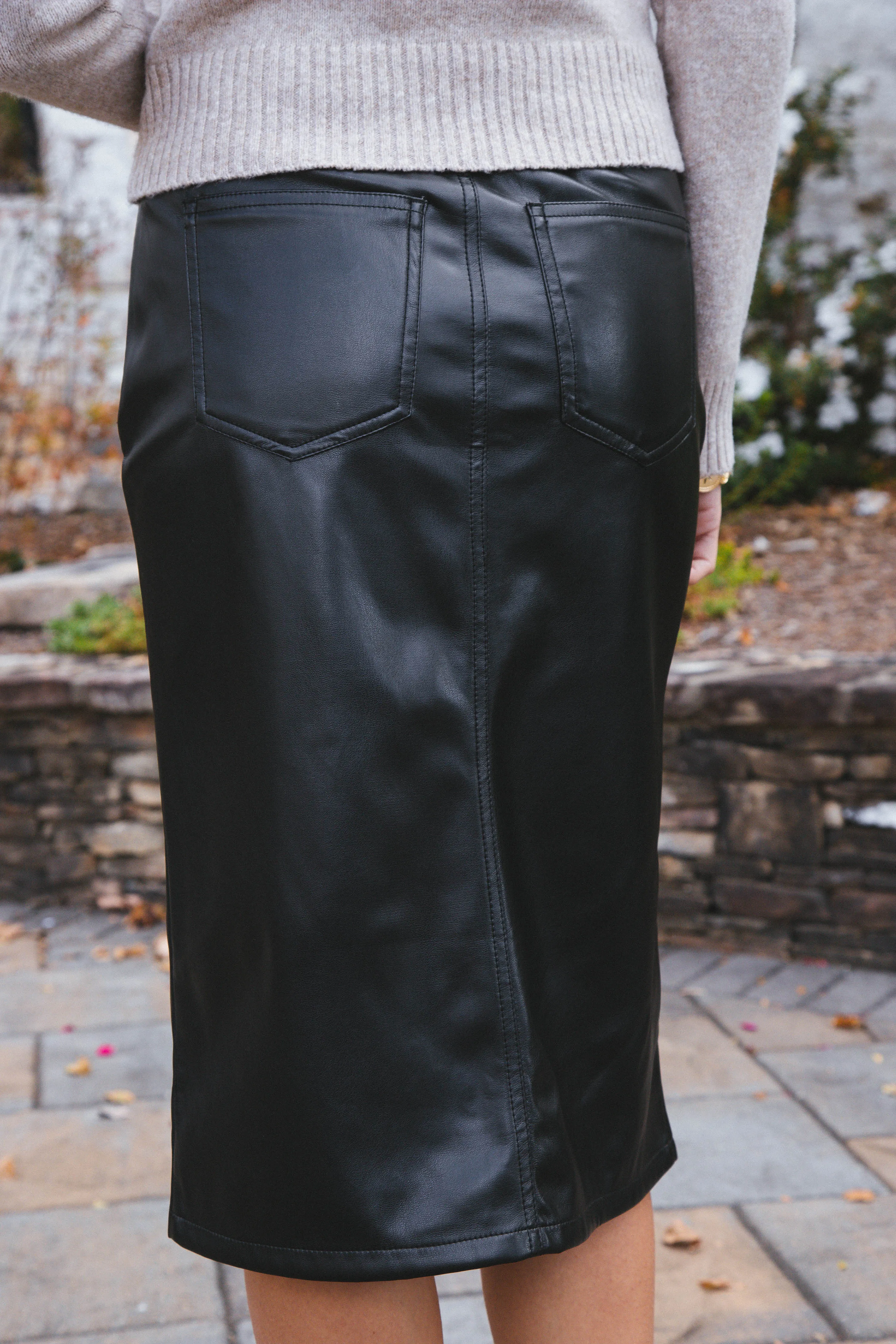 Rocky Faux Leather Midi Skirt, Black | Velvet Heart