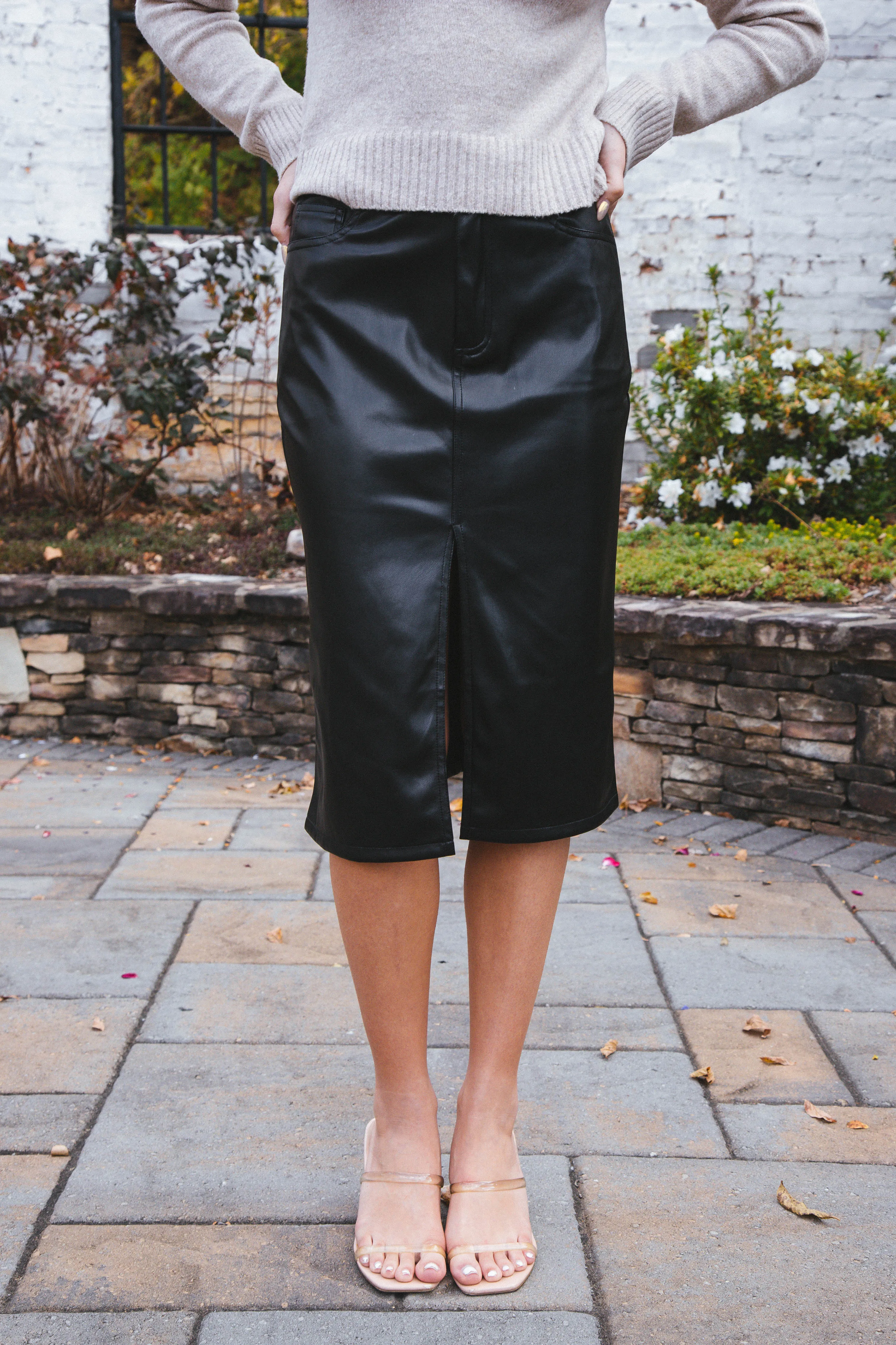 Rocky Faux Leather Midi Skirt, Black | Velvet Heart