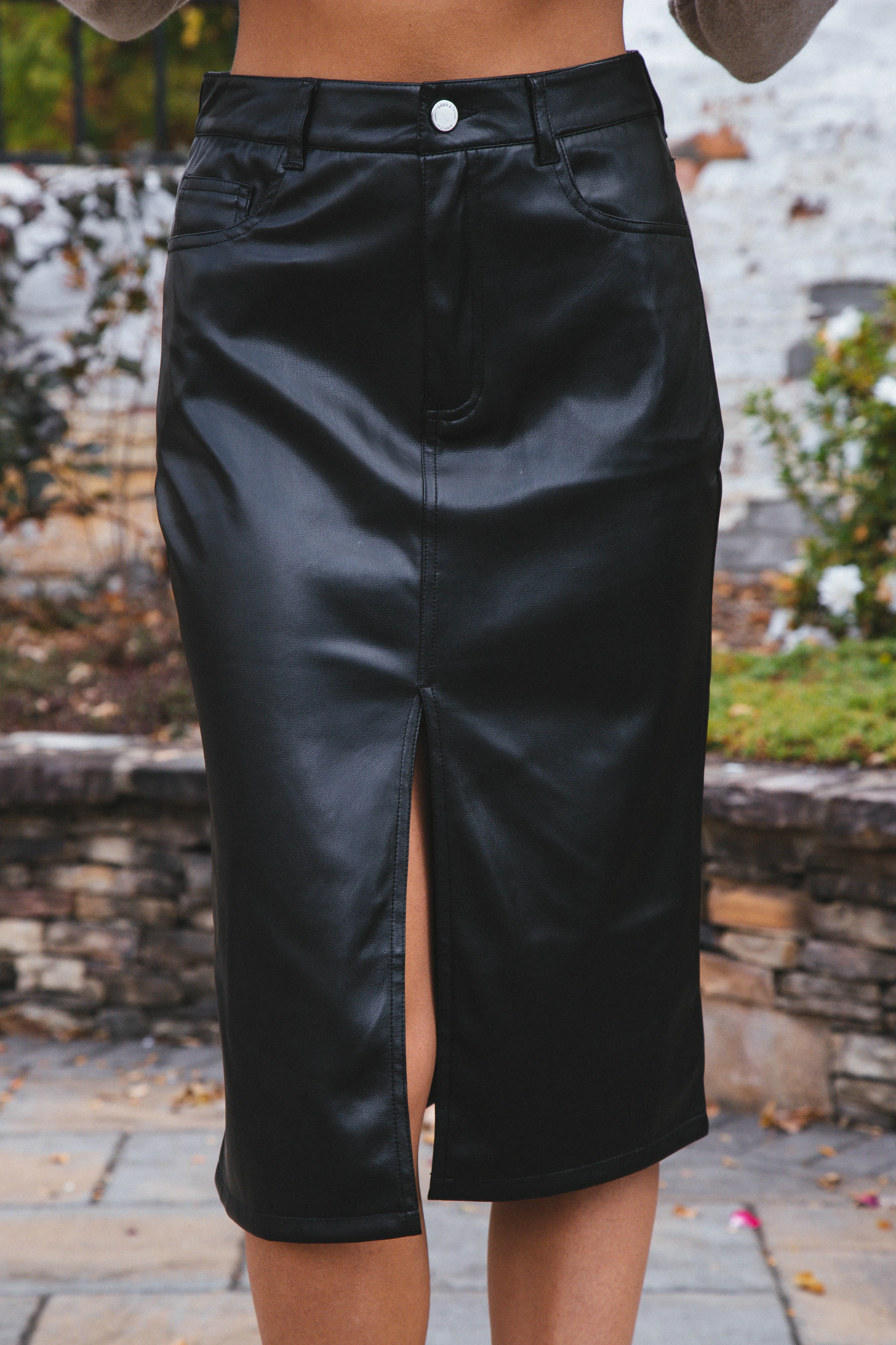 Rocky Faux Leather Midi Skirt, Black | Velvet Heart