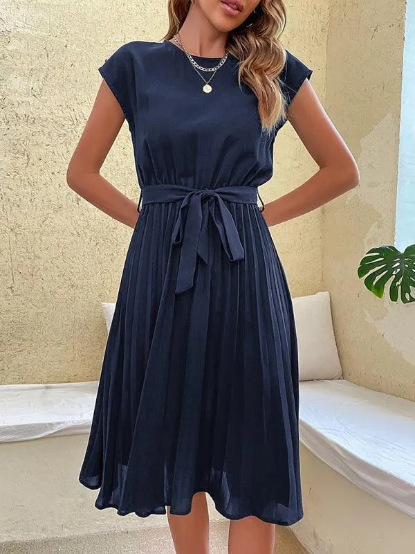 Short Sleeve Pleated Midi Dress