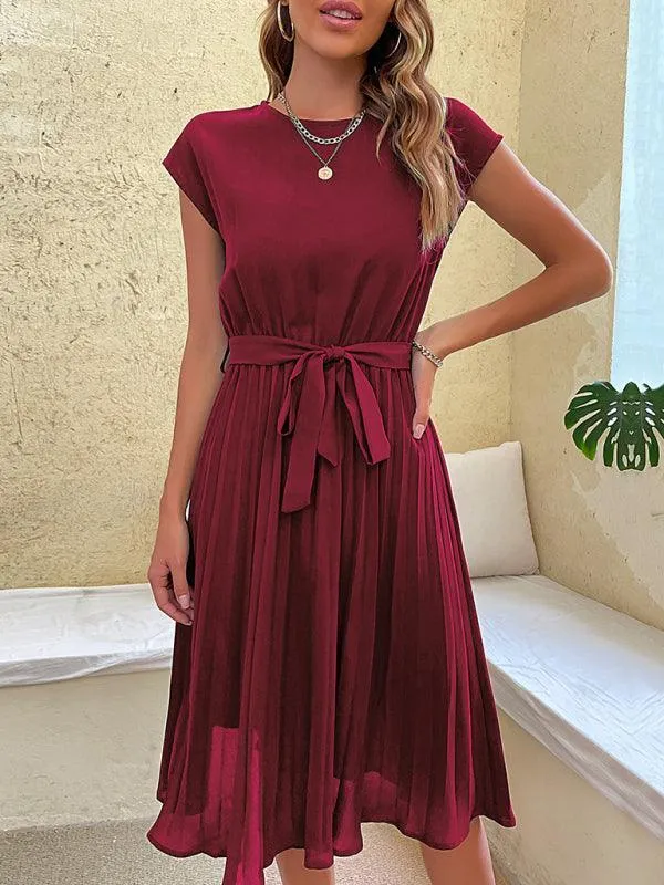 Short Sleeve Pleated Midi Dress