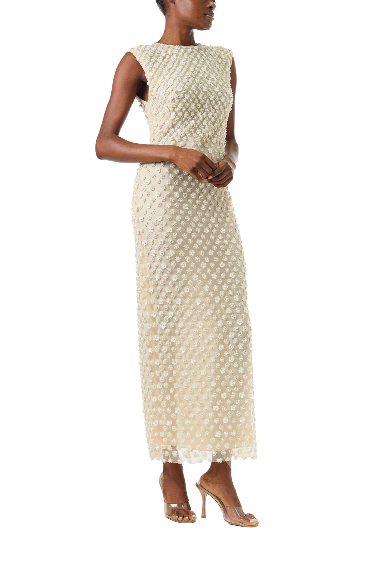 Sleeveless Pearl Embroidered Sheath