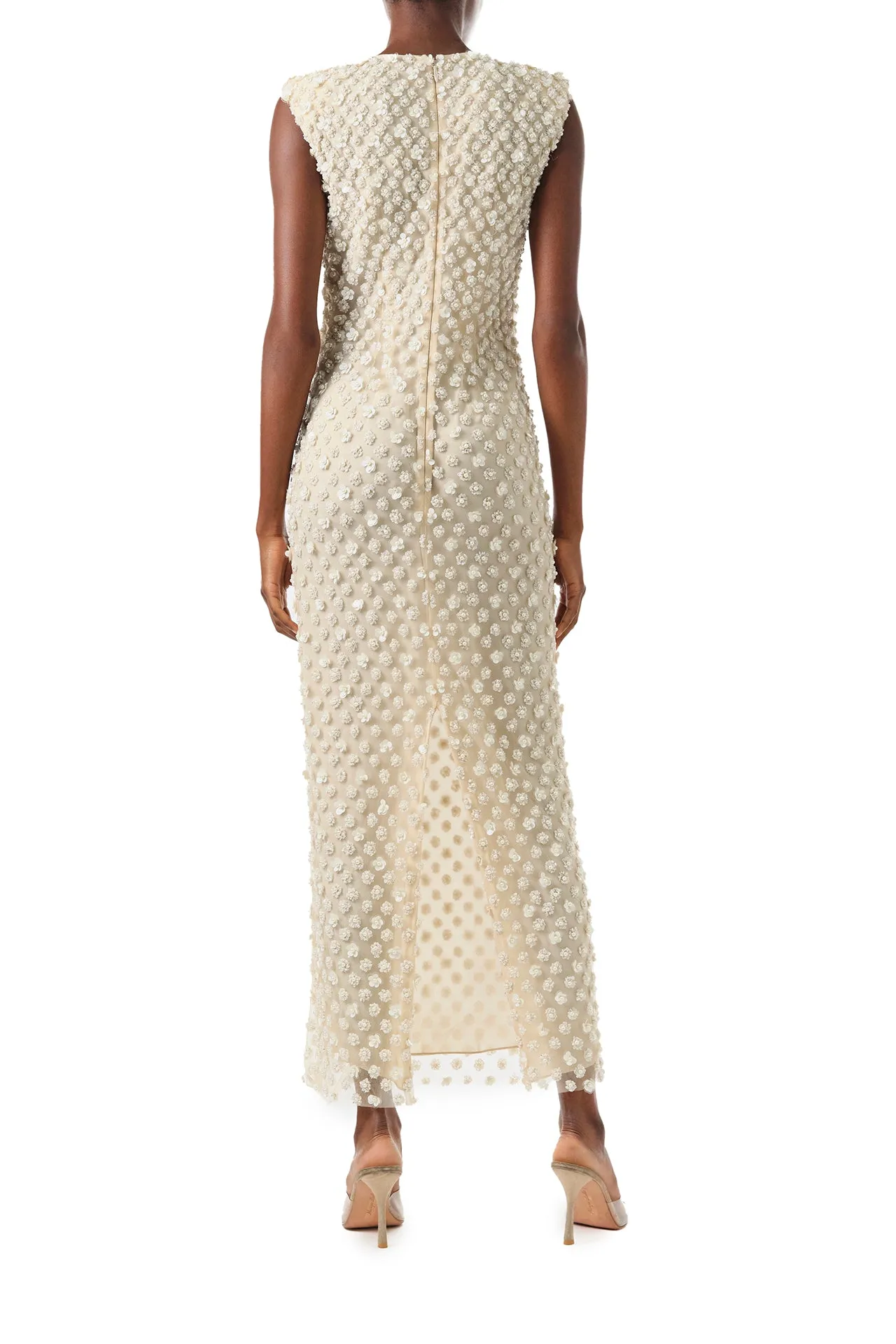 Sleeveless Pearl Embroidered Sheath