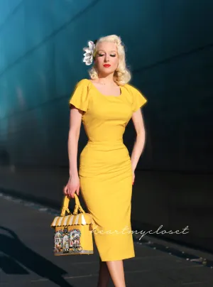 Summer yellow - pencil dress with short sleeves