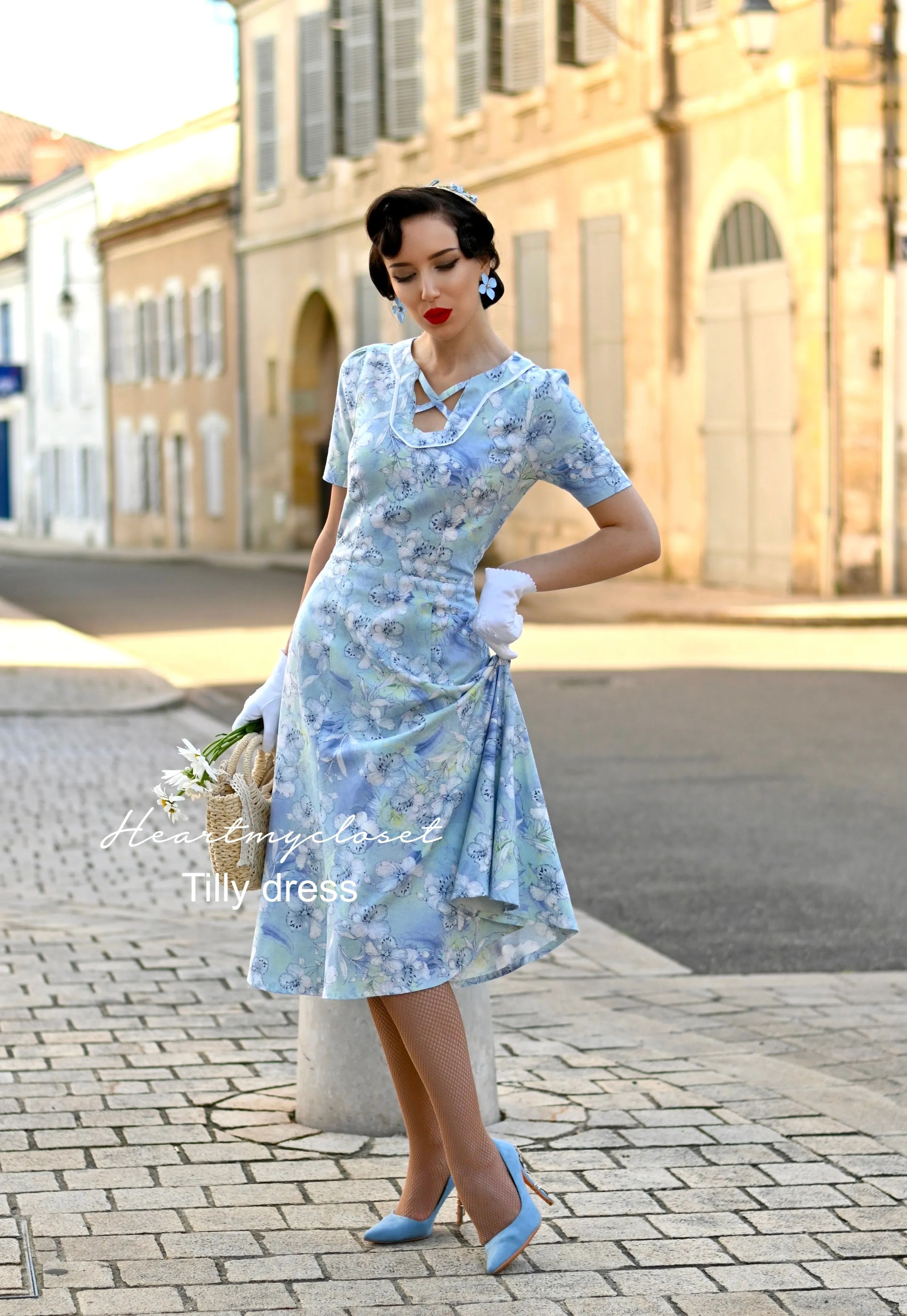 Tilly - Agent Carter inspired dress - blue linen