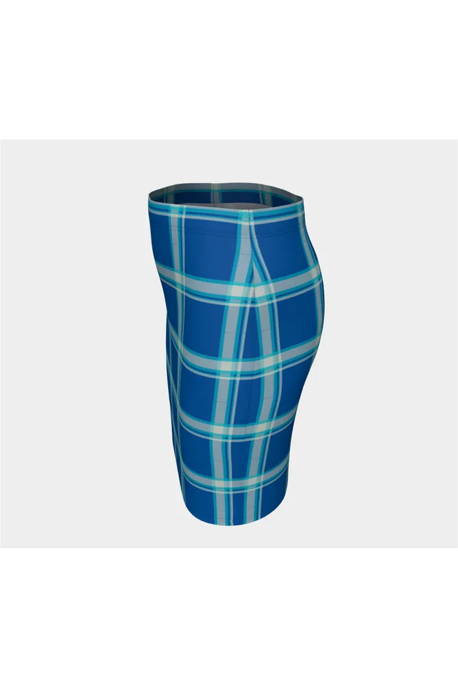 Tranquil Blue Plaid Fitted Skirt