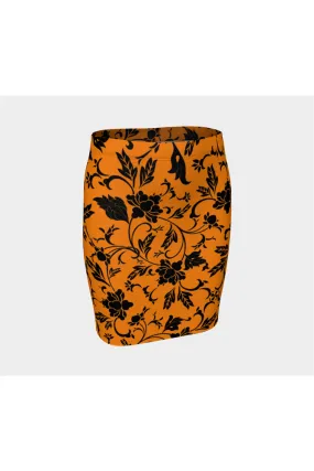 Turmeric Floral Silhouette Fitted Skirt