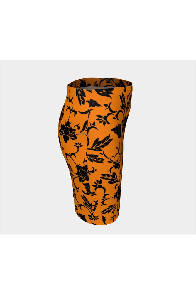 Turmeric Floral Silhouette Fitted Skirt