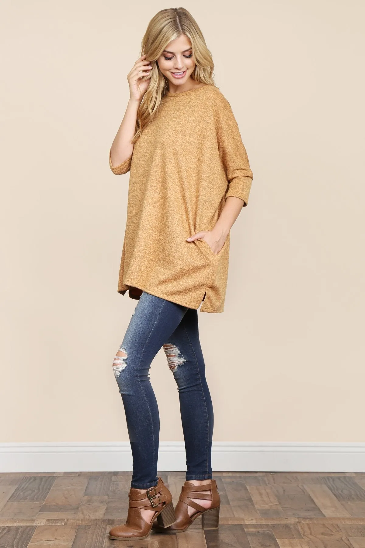 Two Tone Hacci Oversized Dropped Shoulder Pocket Tunic