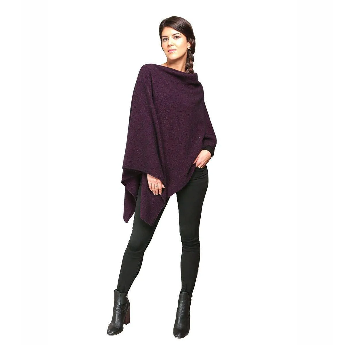 Two Way Possum Merino Poncho - Grape