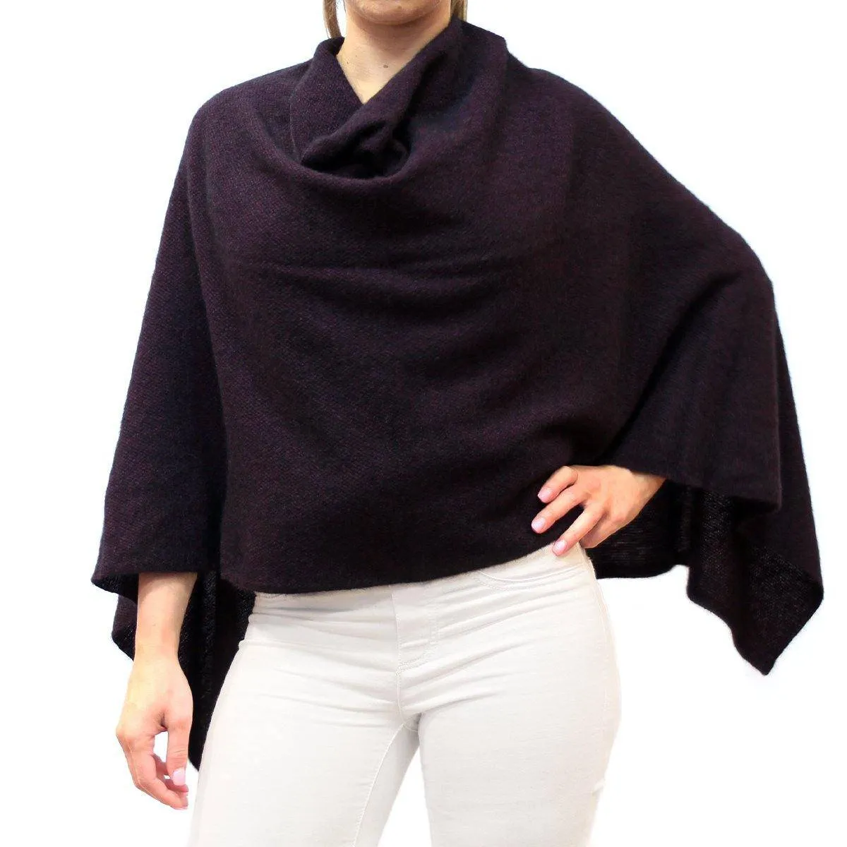 Two Way Possum Merino Poncho - Grape