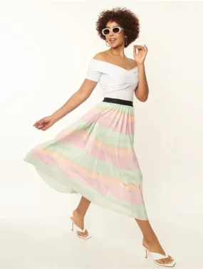 Unique Vintage Pastel Ombre Pleated Hilty Skirt