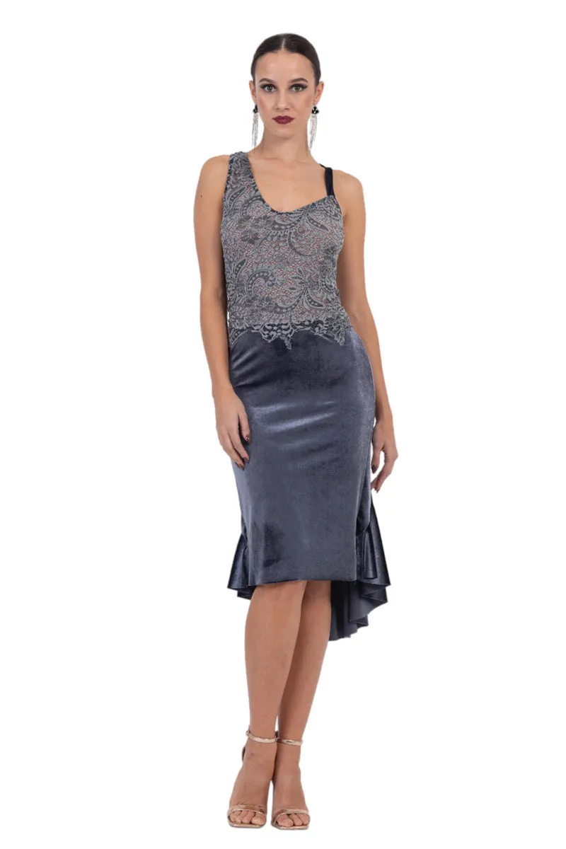 Velvet Tango Dress With Lace Bodice & Crisscross Back