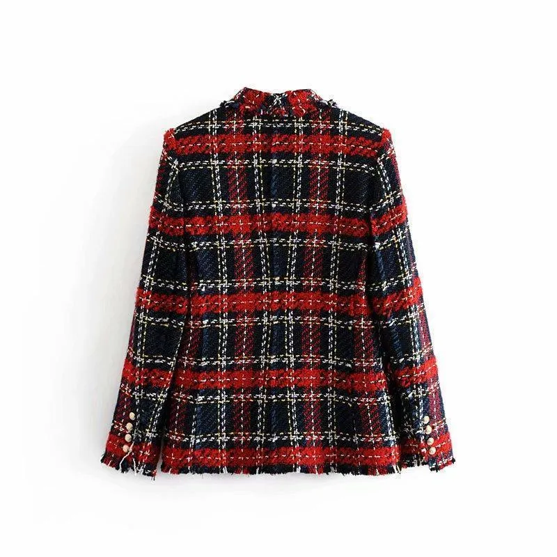 Women Plaid Tweed Blazer Women - Casual - Plaid