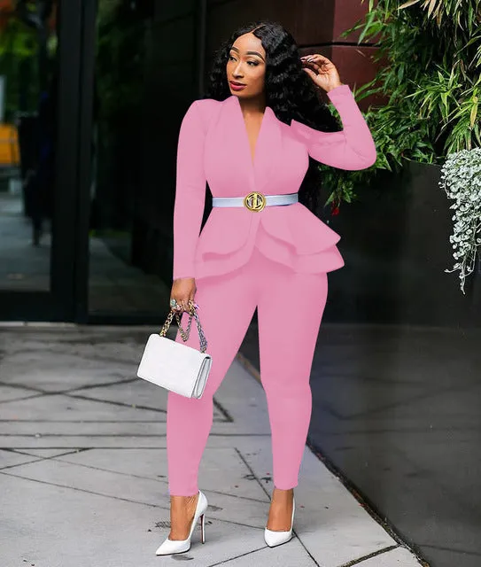 Women's Set  Ruffles Blazers Pencil Pants Suit