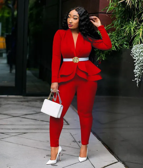 Women's Set  Ruffles Blazers Pencil Pants Suit